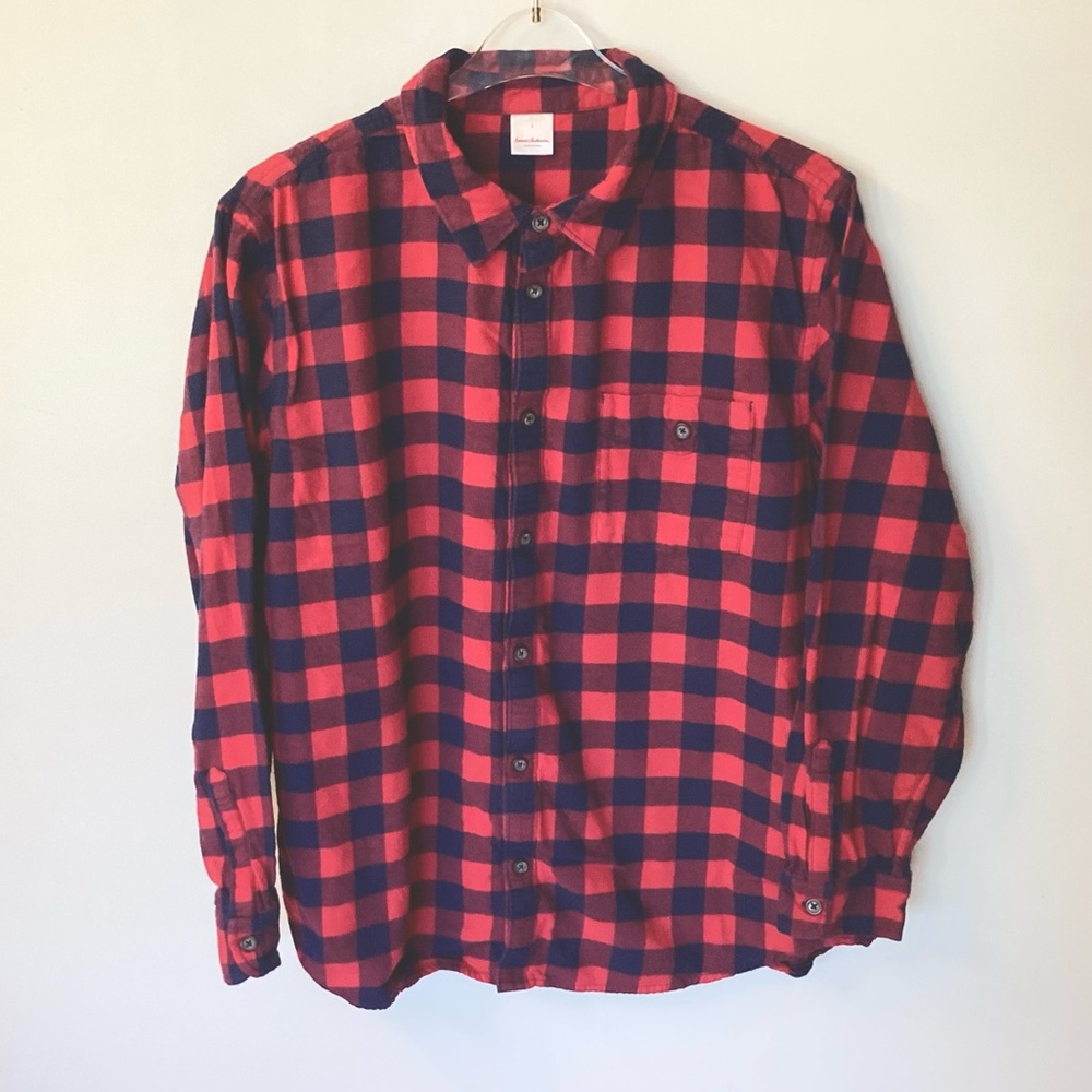 Hanna Andersson Men’s Festive Flannel Buffalo Check Button Up Shirt Red/Blue - L